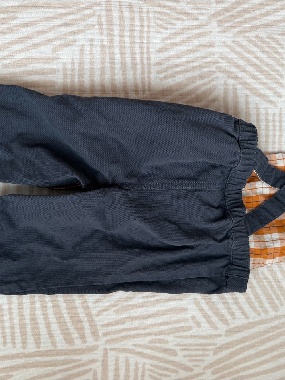 Tommy Bahama Navy Overalls with Orange Plaid Accents - Picture 2 of 3